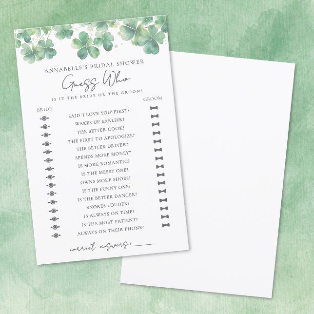 Jeux de Salle de Mariage Shamrock Devinez Qui (Guess Who Shamrock Bridal Shower Game)