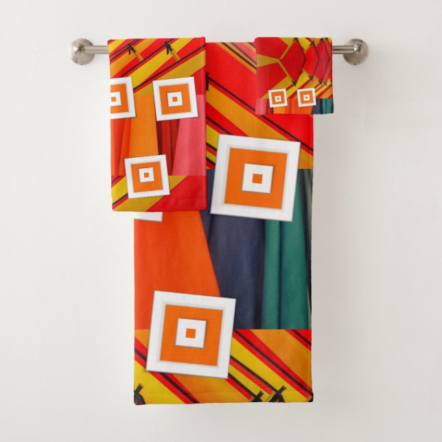 Jeux de serviettes Abstraits orange jaune rouge (En situation)