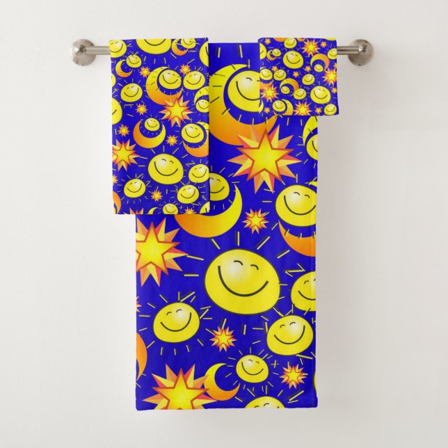 Jeux de serviettes de bain Sun Moon Yellow Stars (En situation)
