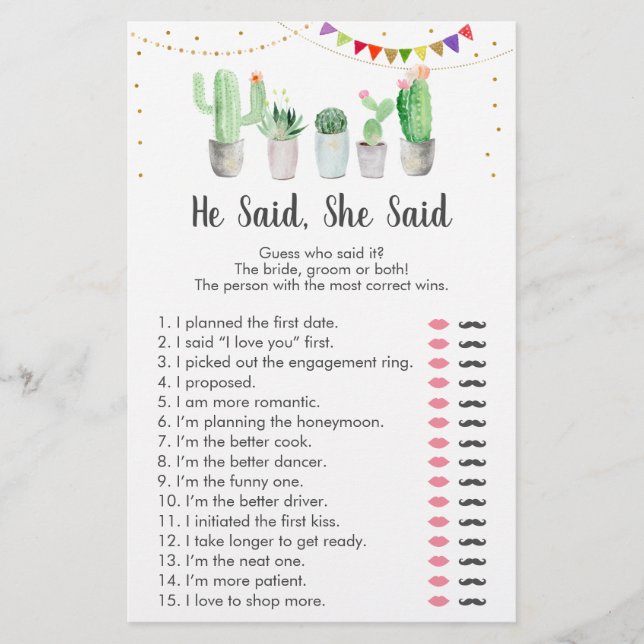 Jeux de société Gold Fiesta Cactus Il a dit Elle a (Devant)