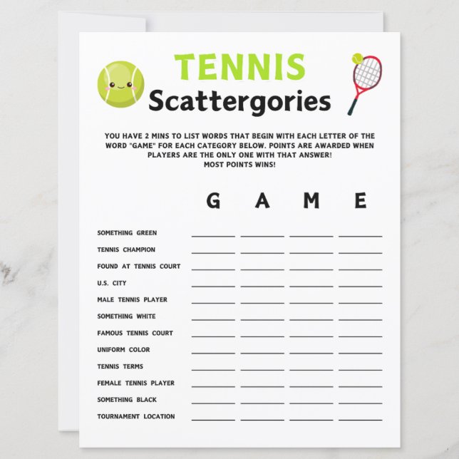 Jeux de tennis Scattergories (Devant)