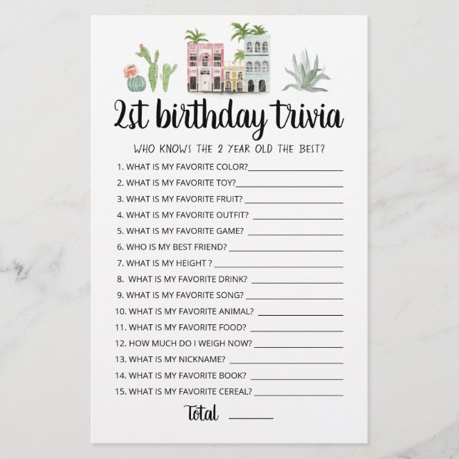 Jeux de trivia modifiables pour un 2e anniversaire (Devant)