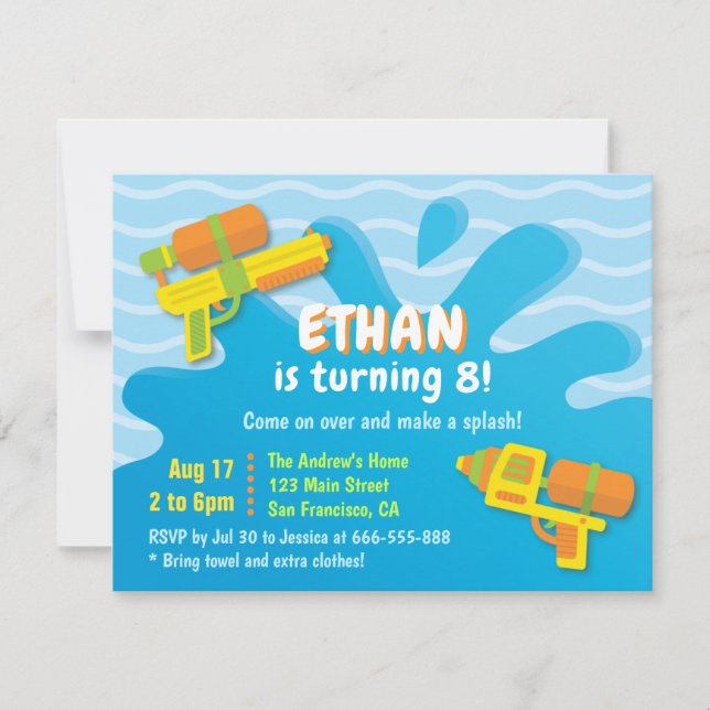 Jeux d'eau Boys été Anniversaire Fête Invitations (Devant)