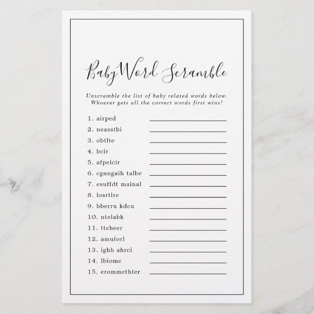 Jeux Minimaliste de mots pour bébé (Devant)