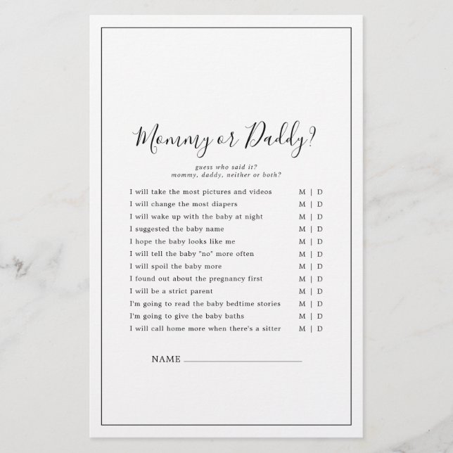 Jeux minimaliste pour maman ou papa (Devant)