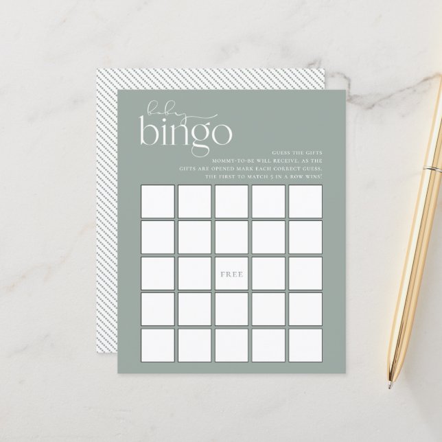 Jeux minimaliste Sage Green Baby Bingo (Devant/Arrière en situation)