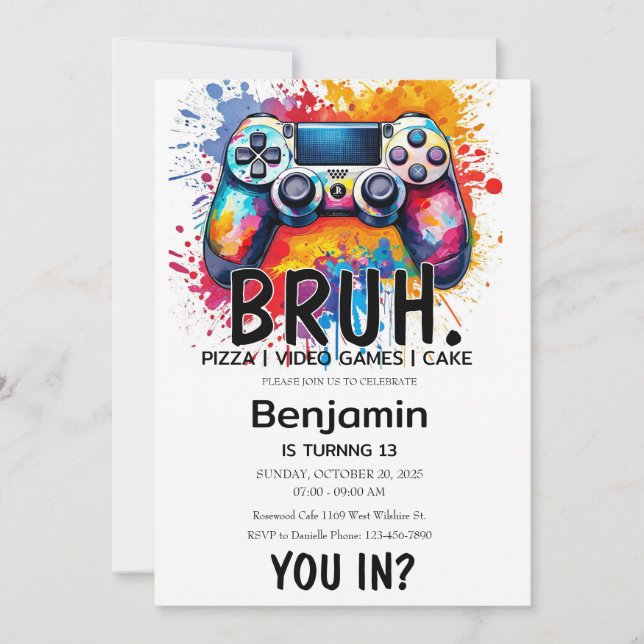 JEUX VIDÉO Bruh Invitation d'anniversaire (Devant)