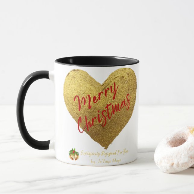 Jevays Christmas Gold Heart Mugs (Avec donut)