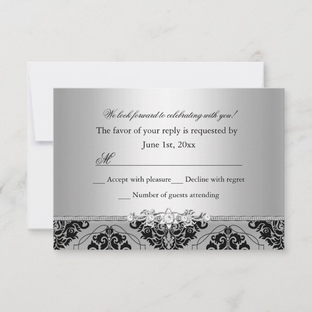 Jewel & Black Damask Argent RSVP (Devant)