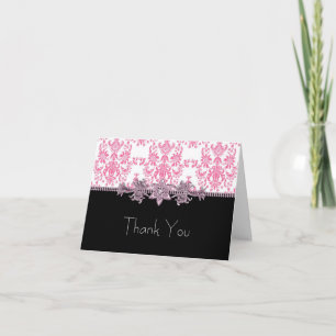 Jewel Pink Black Damask Merci Cartes