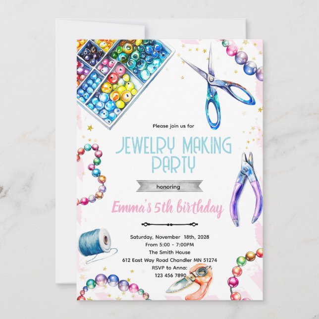 Jewelry Making Party Birthday Invitation (Devant)