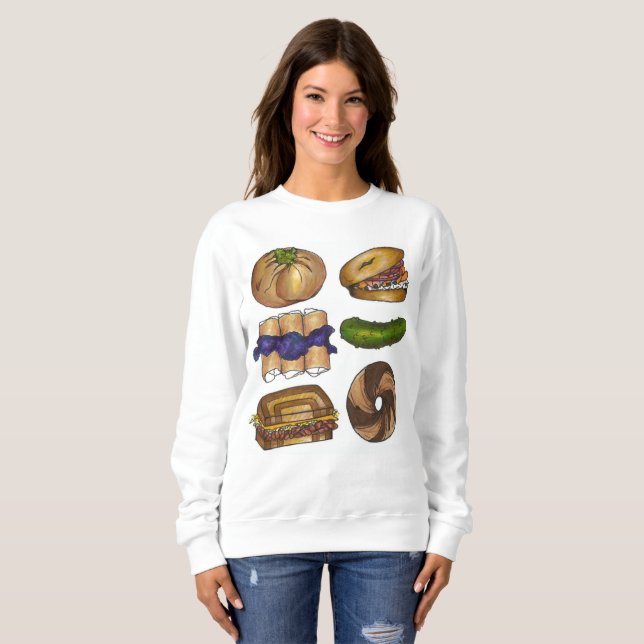 Jewish Deli Foods Bagel Blintz Pickle Sweatshirt (Devant entier)