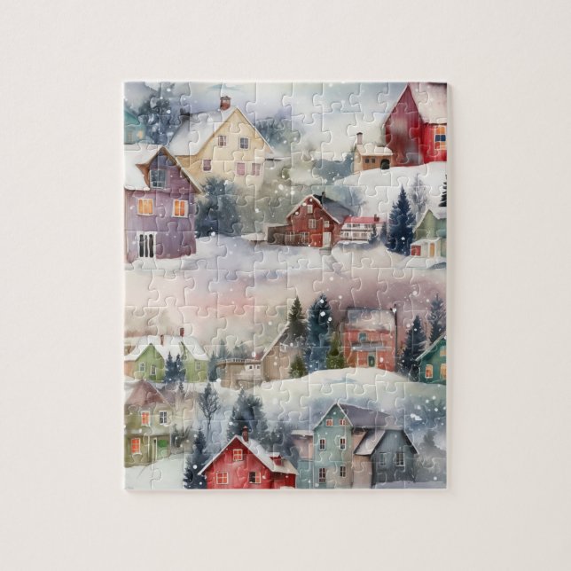 Jigsaw puzzle du Village des neiges d'hiver (Vertical)