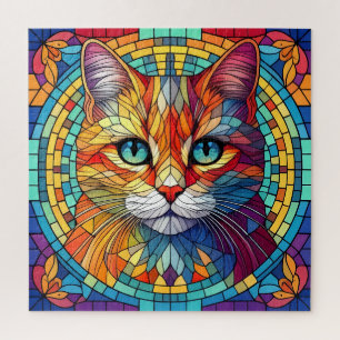 Jigsaw Puzzle Mosaic Vitre Tissu Chat