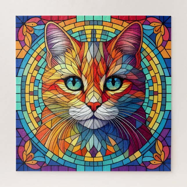 Jigsaw Puzzle Mosaic Vitre Tissu Chat (Vertical)