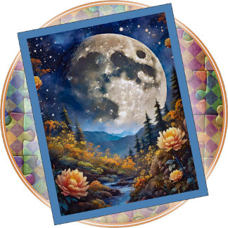 JIGSAW PUZZLE - The Moon Over Mountains & Creek