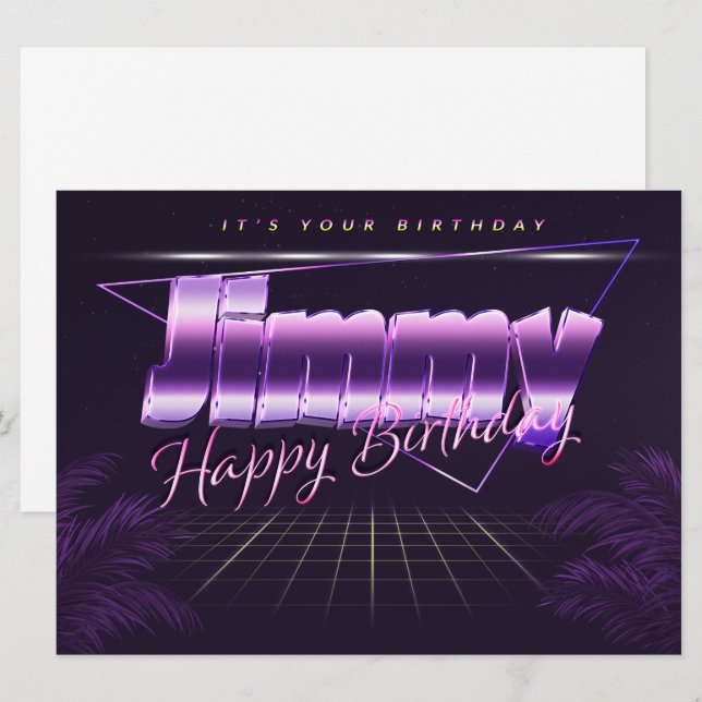 Jimmy prénom carte rétro lilas anniversaire (Devant / Derrière)