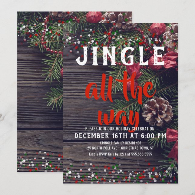 Jingle All Way Rustic Holiday Party Invitation (Devant / Derrière)