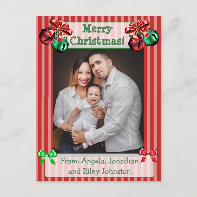 Jingle Bells Red Christmas Family Photo Carte post (Devant)