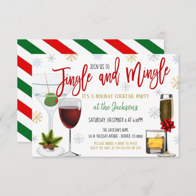 Jingle et Mingle Noël Cocktail Invitation (Devant / Derrière)