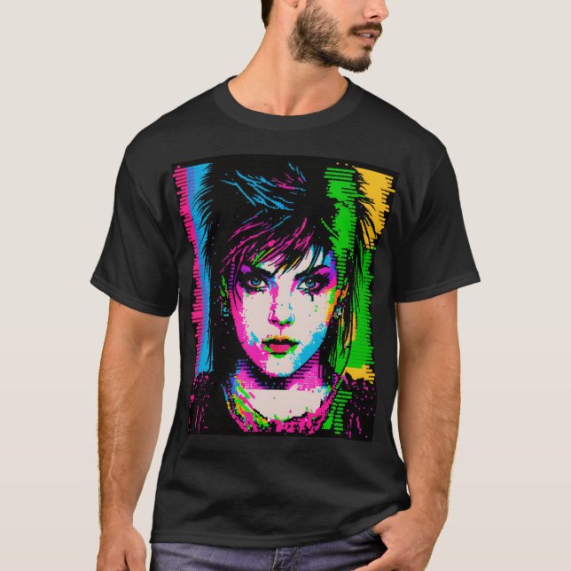 Joan Jett Homage Rainbow Neon Rock Star T-shirt (Devant)