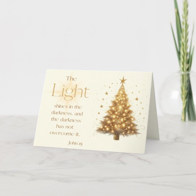 John 1:5 Gold Christmas Tree Carte de Noël (Devant)
