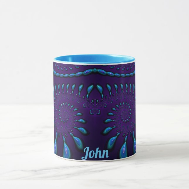 JOHN ~ GLOSSY 3D Zany Blue Fractal ~ Mug (Centre)