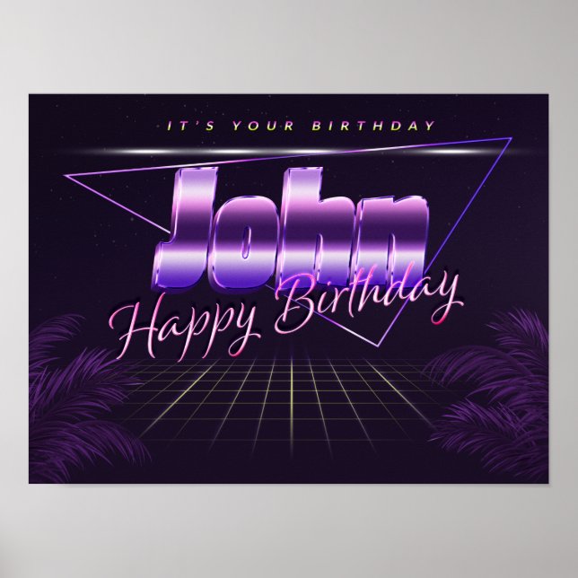 John Nom Vorname lila retro Poster Geburtstag (Devant)