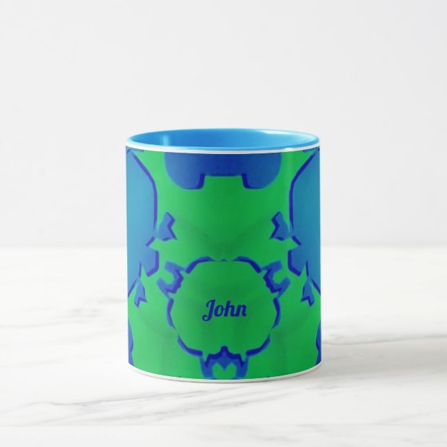 JOHN ~ Zany 3D Fractal ~ Mug bleu et vert (Centre)