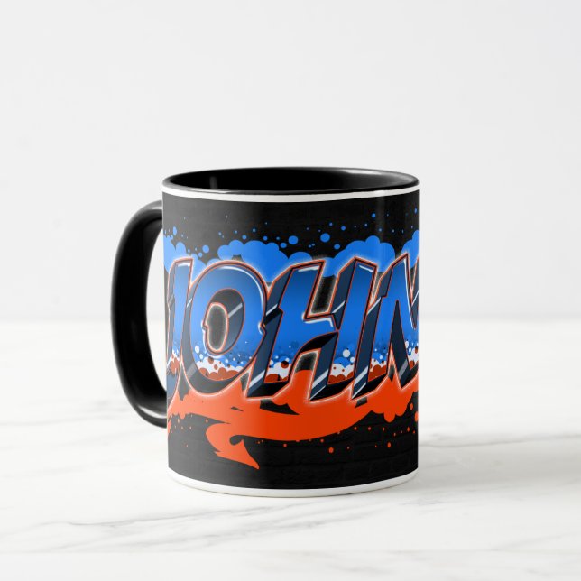 Johnny Prénom Graffiti blue Tasse orange (Devant gauche)