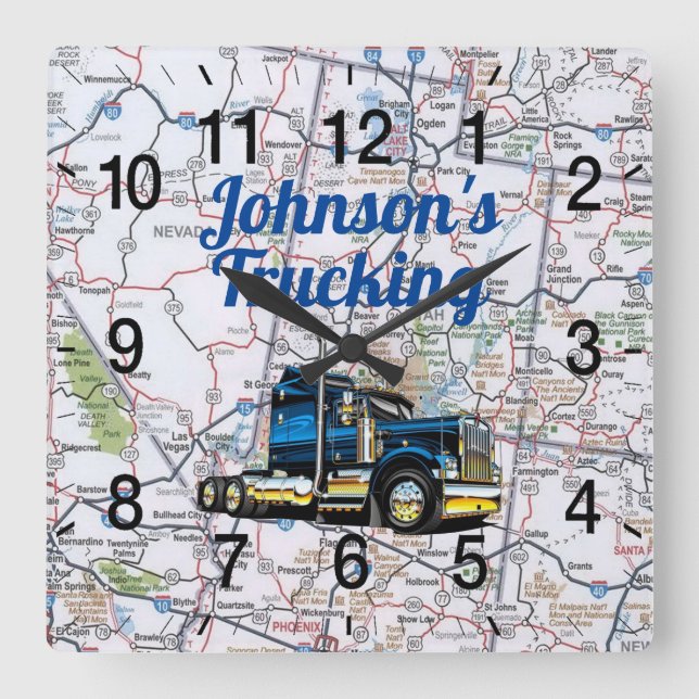 Johnson's Trucking Road Map Carré Horloge murale (Recto)