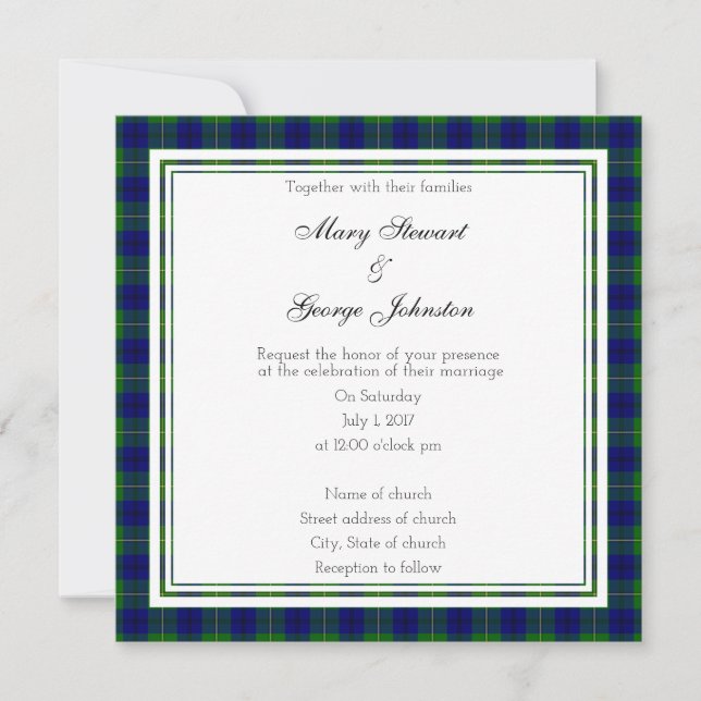 Johnston Scottish Mariage Carré Invitation (Devant)