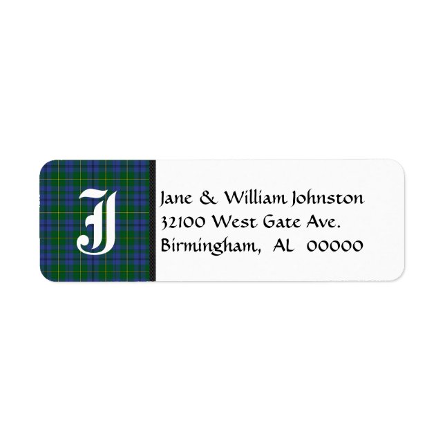 Johnston Tartan Plaid Monogram Étiquettes de adres (Devant)