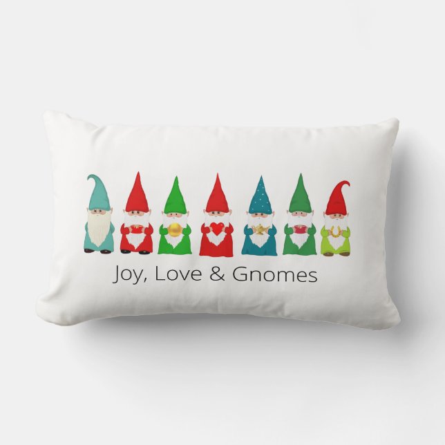 Joie, amour et Noël Gnomes Lumbar Coussin (Recto)