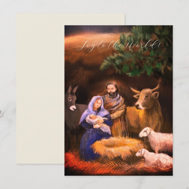 Joie au monde, crèche, carte de Noël (Devant / Derrière)
