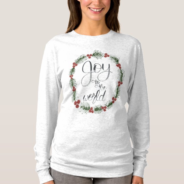 Joie au monde T-shirt à long feutre de Noël (Devant)