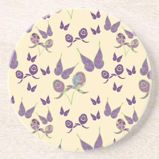 Joie aux papillons en Dessous de verre de grès crè (Devant)