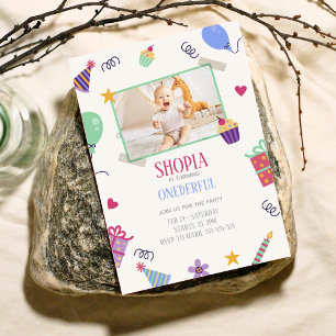 Joie avec Photo 1er Anniversaire Invitation