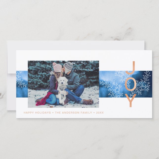 Joie | Carte moderne Watercolor Family Photo Holid (Devant)