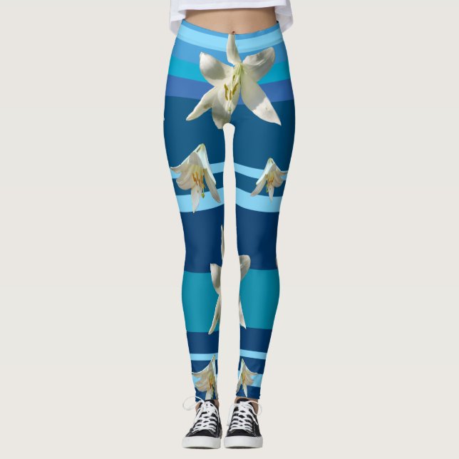 Joie florale en Leggings personnalisés bleus (Devant)