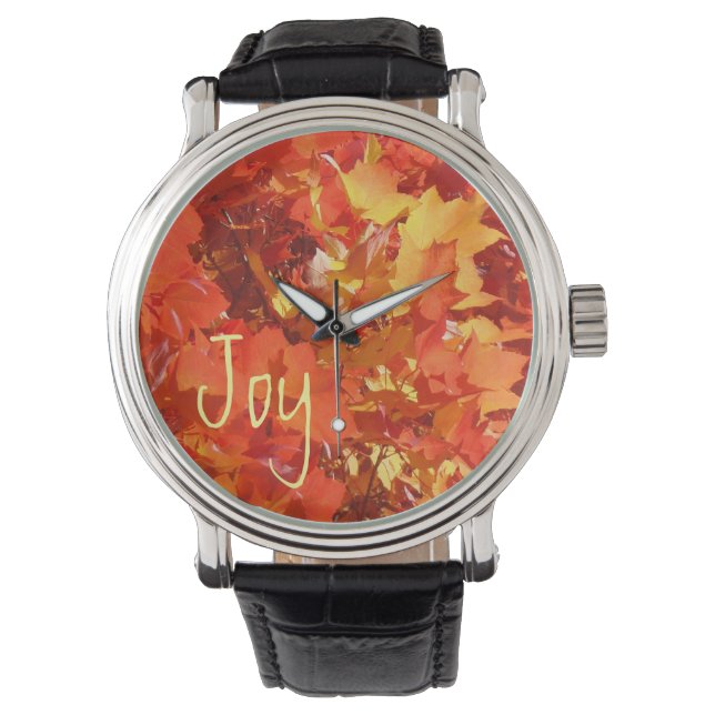 Joie Montre Designer Orange Rouge Jaune Feuilles (devant)