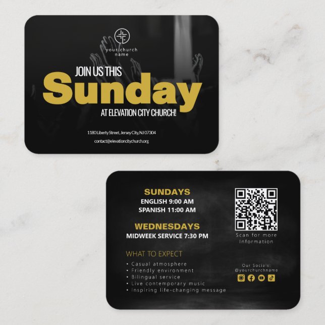 Join Us Church Invitation Calling Card Template (Devant / Derrière)