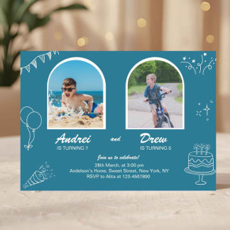 Joint Birthday Invitation for Boys Double Party