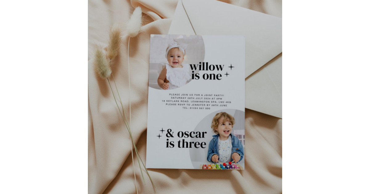 Joint Girl Boy Birthday Invitation with Arches Zazzle.fr