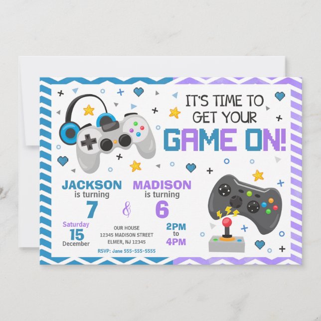 Joint Video Game Birthday Invitation | Gamer Party (Devant)