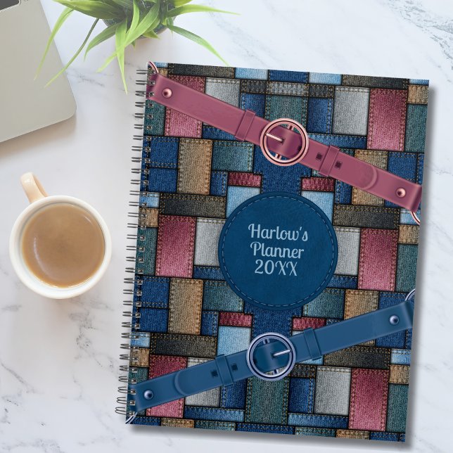 Joli agenda bleu en patchwork artisanal (Cute Artisan Patchwork Customizable Planner)