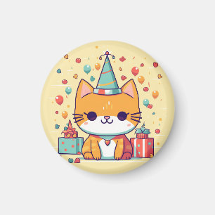 Joli aimant d'anniversaire pour chat de fête, cart