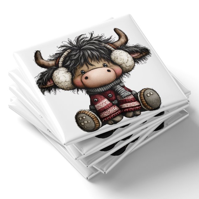 Joli aimant de Noël de vache des Highlands (Cute Highland Cow Christmas Magnet by PiggyPrint Sticker.)