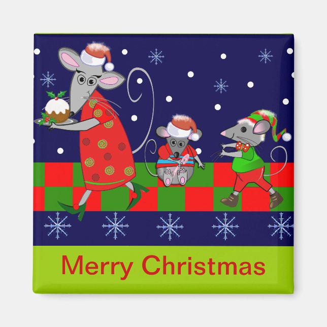 Joli aimant de Noël en caricature avec souris (Devant)