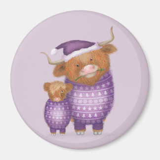 Joli aimant de Noël représentant une vache et un v